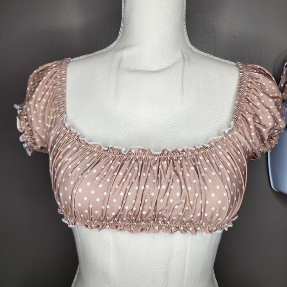 B SWIM Elizabeth Turner Polka Dot Short Sleeve Harper Bralette Bikini.Sz: XS - Picture 4 of 13
